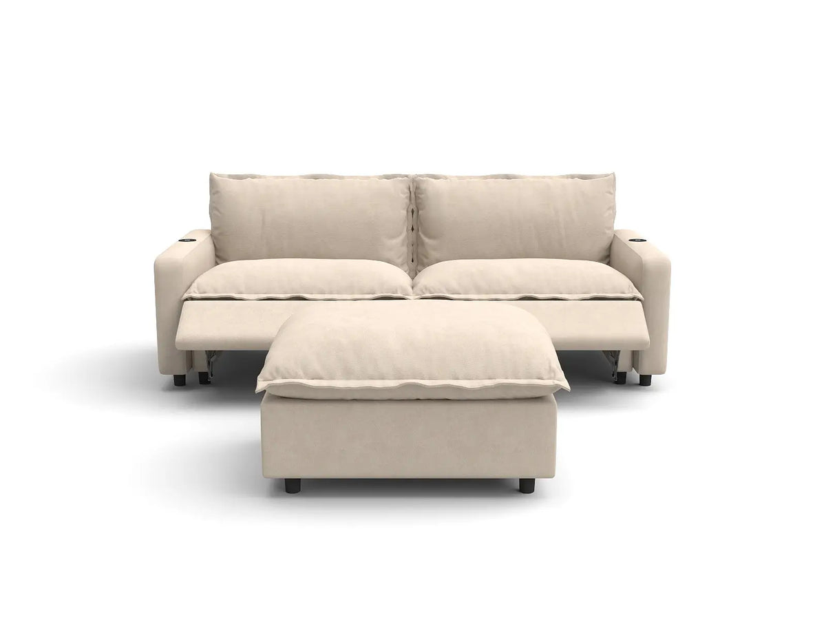 Modular Cero Reclining Sectionals | 3-Piece Beige Linen Small Space Chaise Sectionals 2-Seater with 1-Ottoman