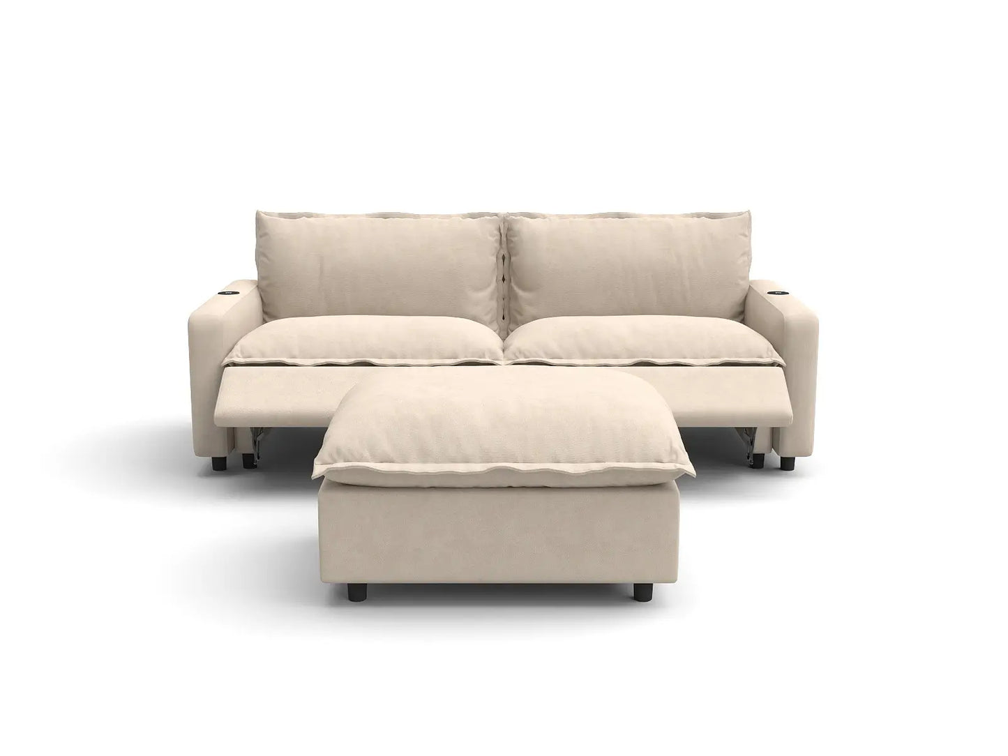 Modular Cero Reclining Sectionals | 3-Piece Beige Linen Small Space Chaise Sectionals 2-Seater with 1-Ottoman