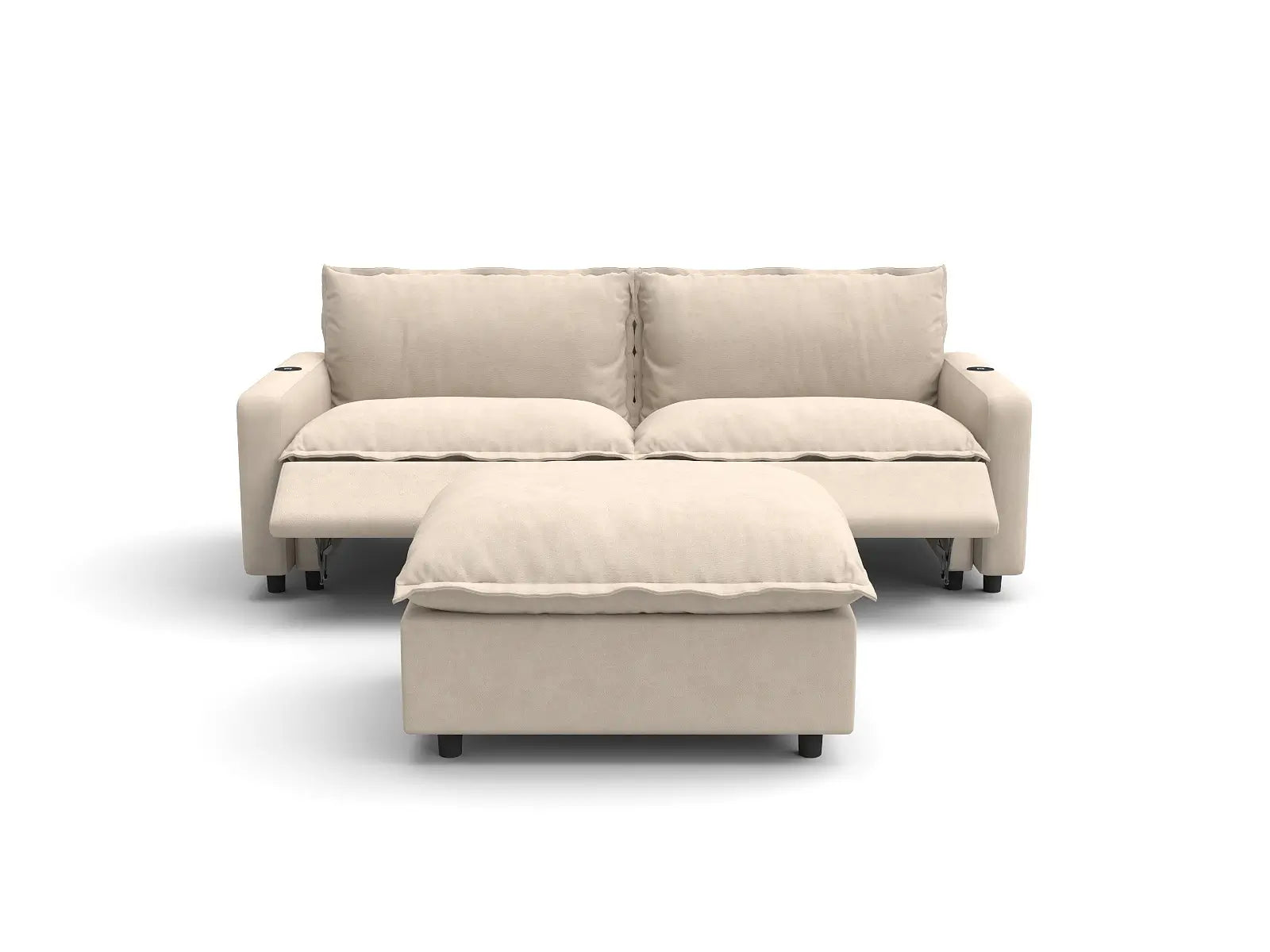 Modular Cero Small Reclining Sectional with Chaise | 3-Piece Beige Linen Small Space Chaise Sectionals 2-Seater with 1-Ottoman