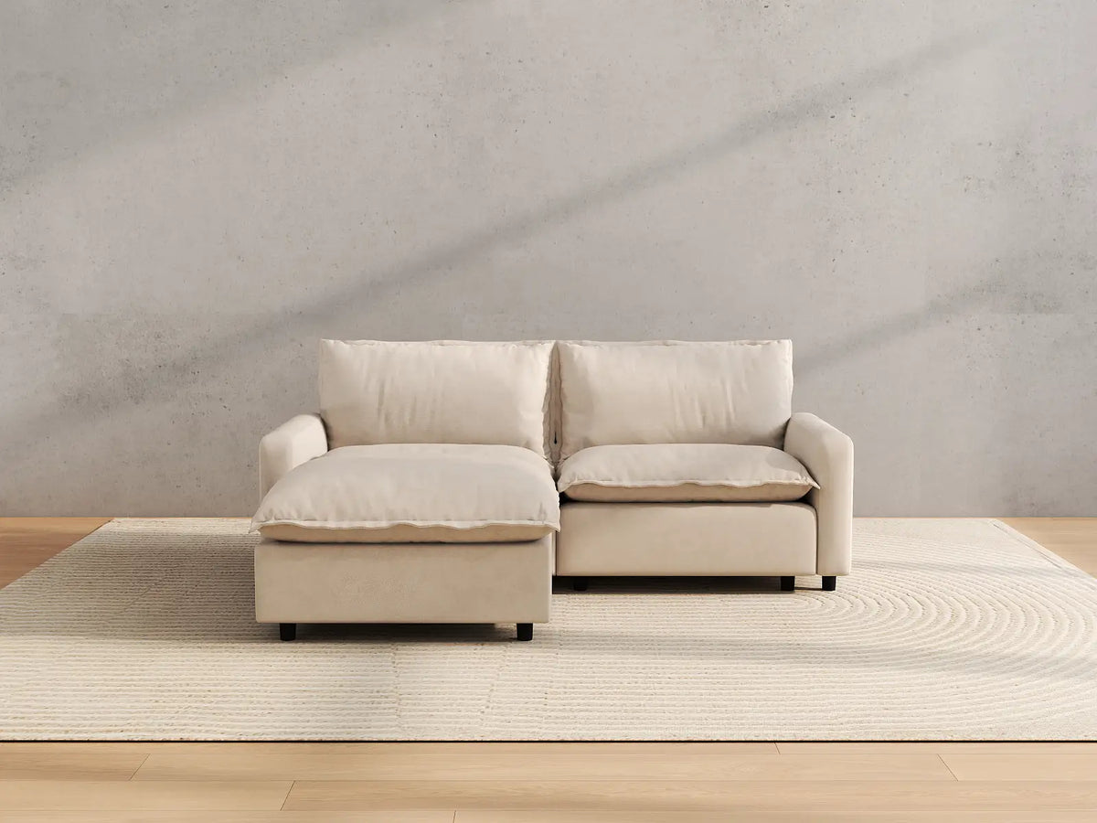 Modular Cero Modular Sectionals | 3-Piece Beige Linen Small Space Chaise Sectionals 2-Seater with 1-Ottoman