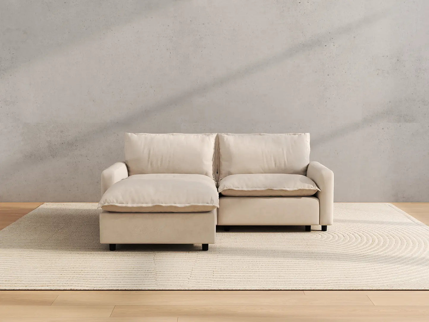 Modular Cero Modular Sectionals | 3-Piece Beige Linen Small Space Chaise Sectionals 2-Seater with 1-Ottoman