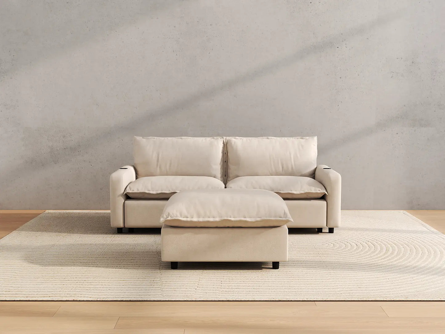 Modular Cero Reclining Sectionals | 3-Piece Beige Linen Small Space Chaise Sectionals 2-Seater with 1-Ottoman