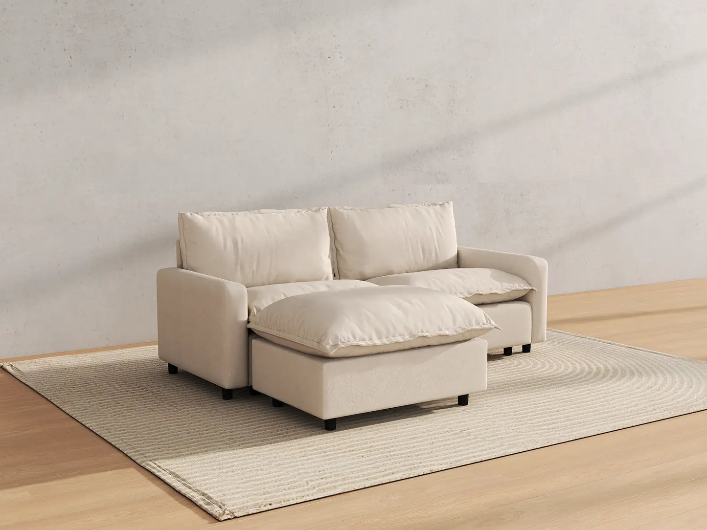 Modular Cero Modular Sectionals | 3-Piece Beige Linen Small Space Chaise Sectionals 2-Seater with 1-Ottoman