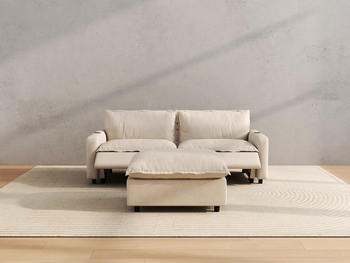 Modular Cero Reclining Sectionals | 3-Piece Beige Linen Small Space Chaise Sectionals 2-Seater with 1-Ottoman