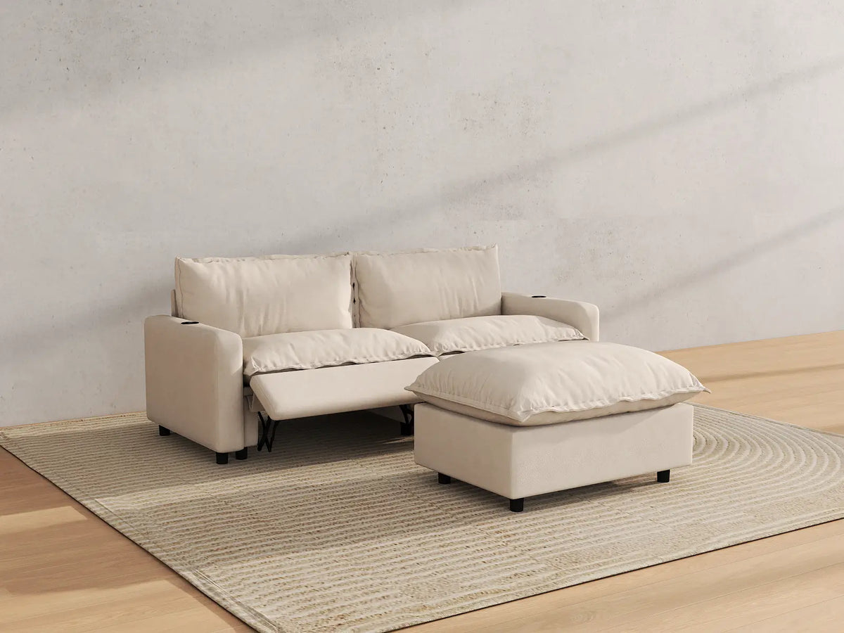 Modular Cero Reclining Sectionals | 3-Piece Beige Linen Small Space Chaise Sectionals 2-Seater with 1-Ottoman