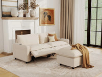 Modular Cero Reclining Sectionals | 3-Piece Beige Linen Small Space Chaise Sectionals 2-Seater with 1-Ottoman