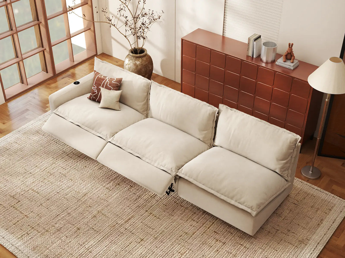 Modular Cero Reclining Sectionals | 3-Piece Beige Linen Small Space Couch Sectionals 3-Seater