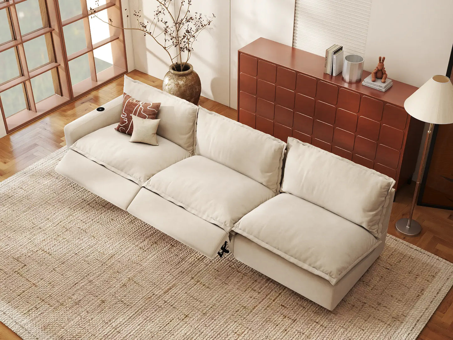 Modular Cero Reclining Sectionals | 3-Piece Beige Linen Small Space Couch Sectionals 3-Seater