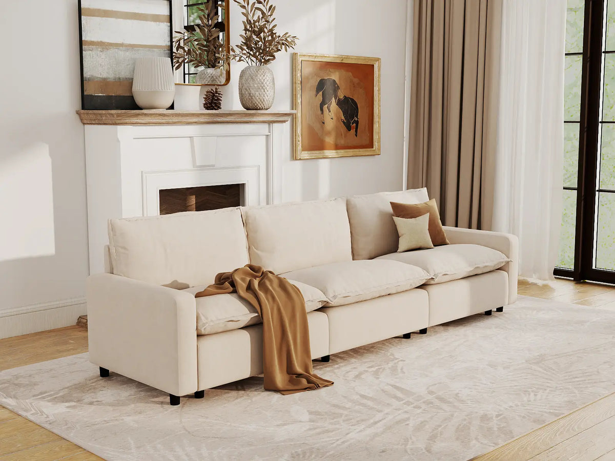 Modular Cero Modular Sectionals | 3-Piece Beige Linen Small Space Couch Sectionals 3-Seater