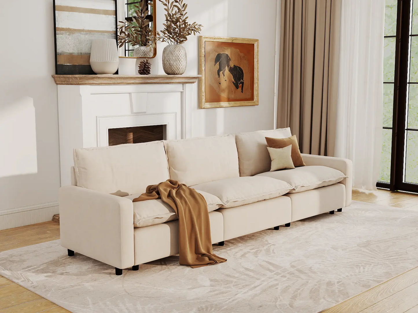 Modular Cero Modular Sectionals | 3-Piece Beige Linen Small Space Couch Sectionals 3-Seater