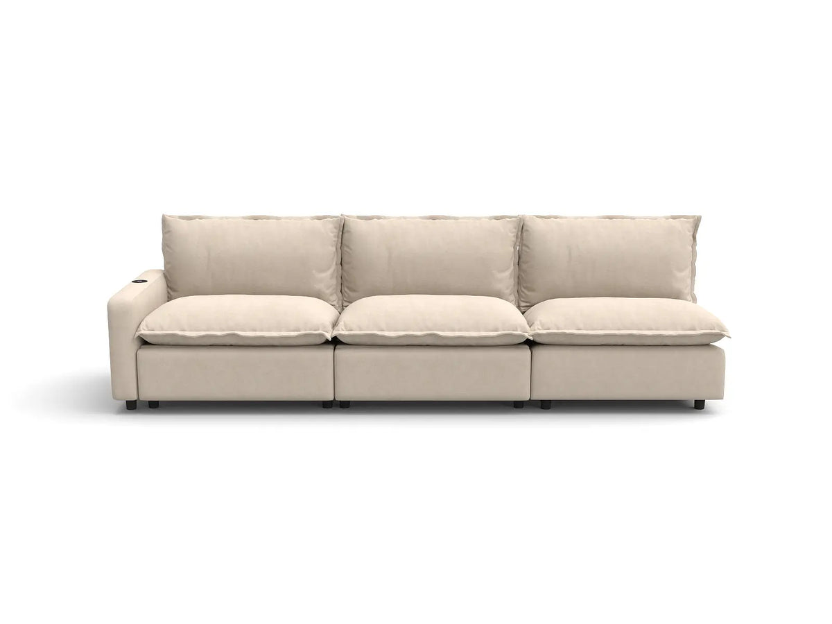 Modular Cero Reclining Sectionals | 3-Piece Beige Linen Small Space Couch Sectionals 3-Seater