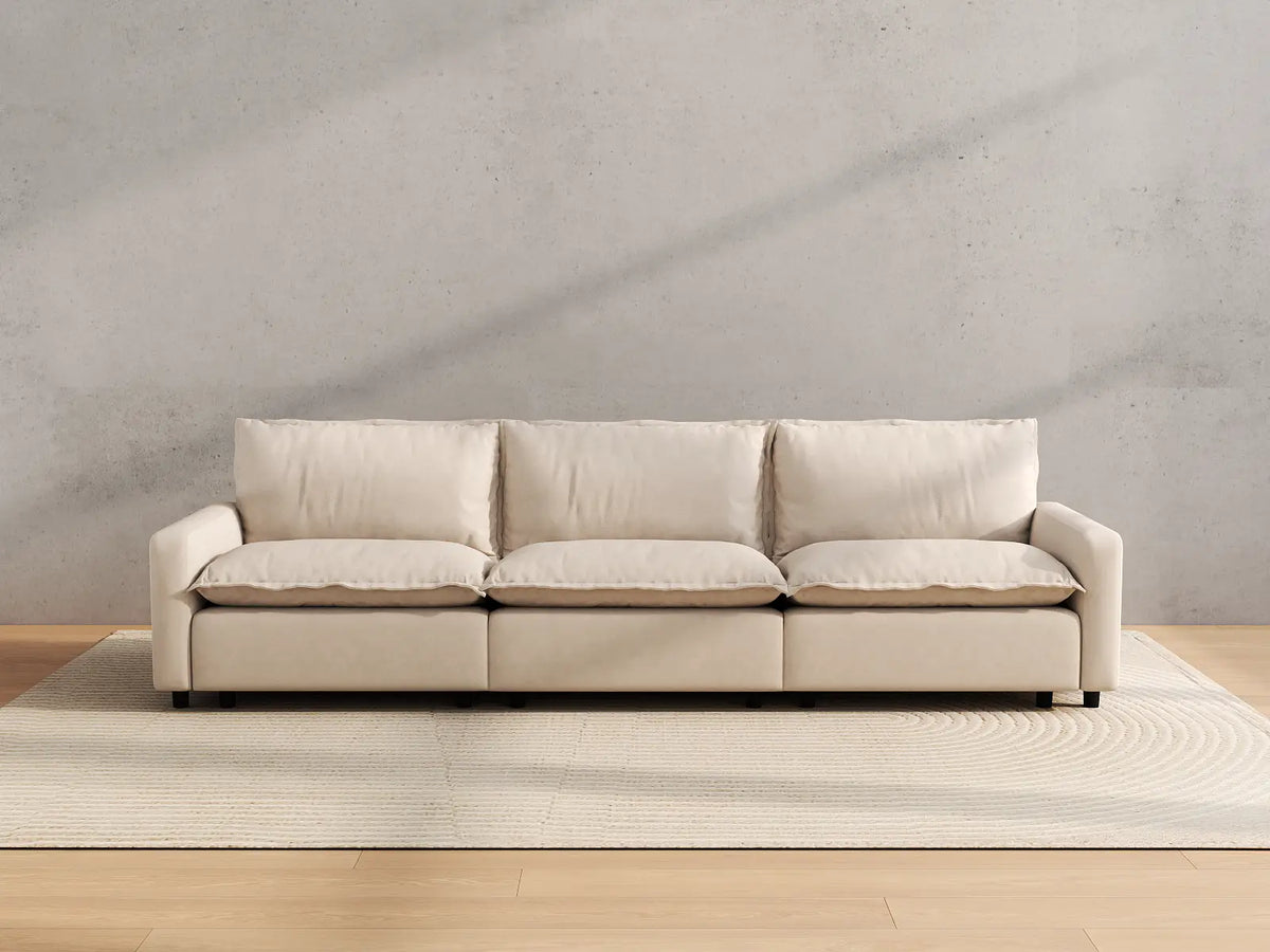 Modular Cero Modular Sectionals | 3-Piece Beige Linen Small Space Couch Sectionals 3-Seater