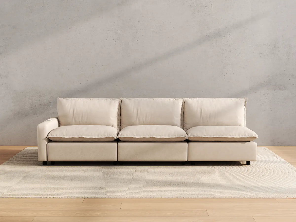 Modular Cero Reclining Sectionals | 3-Piece Beige Linen Small Space Couch Sectionals 3-Seater