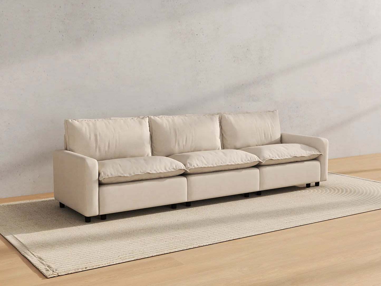 Modular Cero Modular Sectionals | 3-Piece Beige Linen Small Space Couch Sectionals 3-Seater
