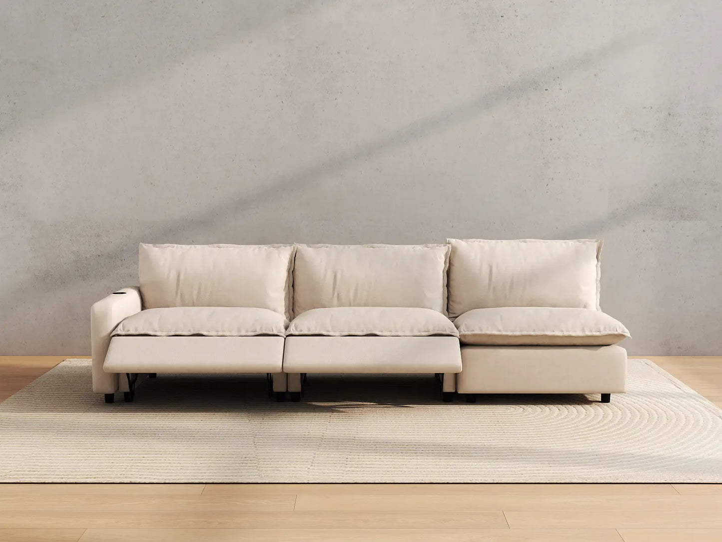 Modular Cero Reclining Sectionals | 3-Piece Beige Linen Small Space Couch Sectionals 3-Seater
