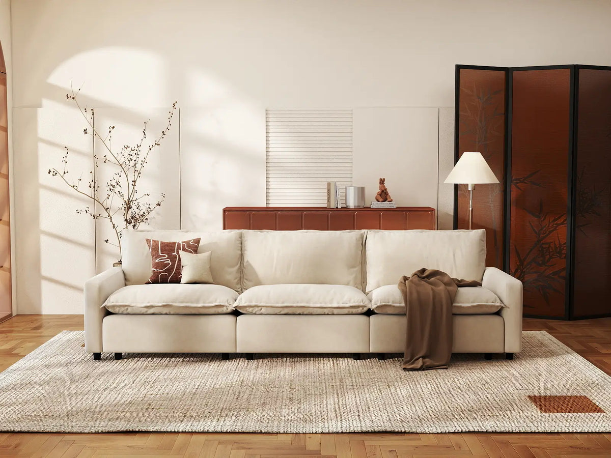 Modular Cero Modular Sectionals | 3-Piece Beige Linen Small Space Couch Sectionals 3-Seater