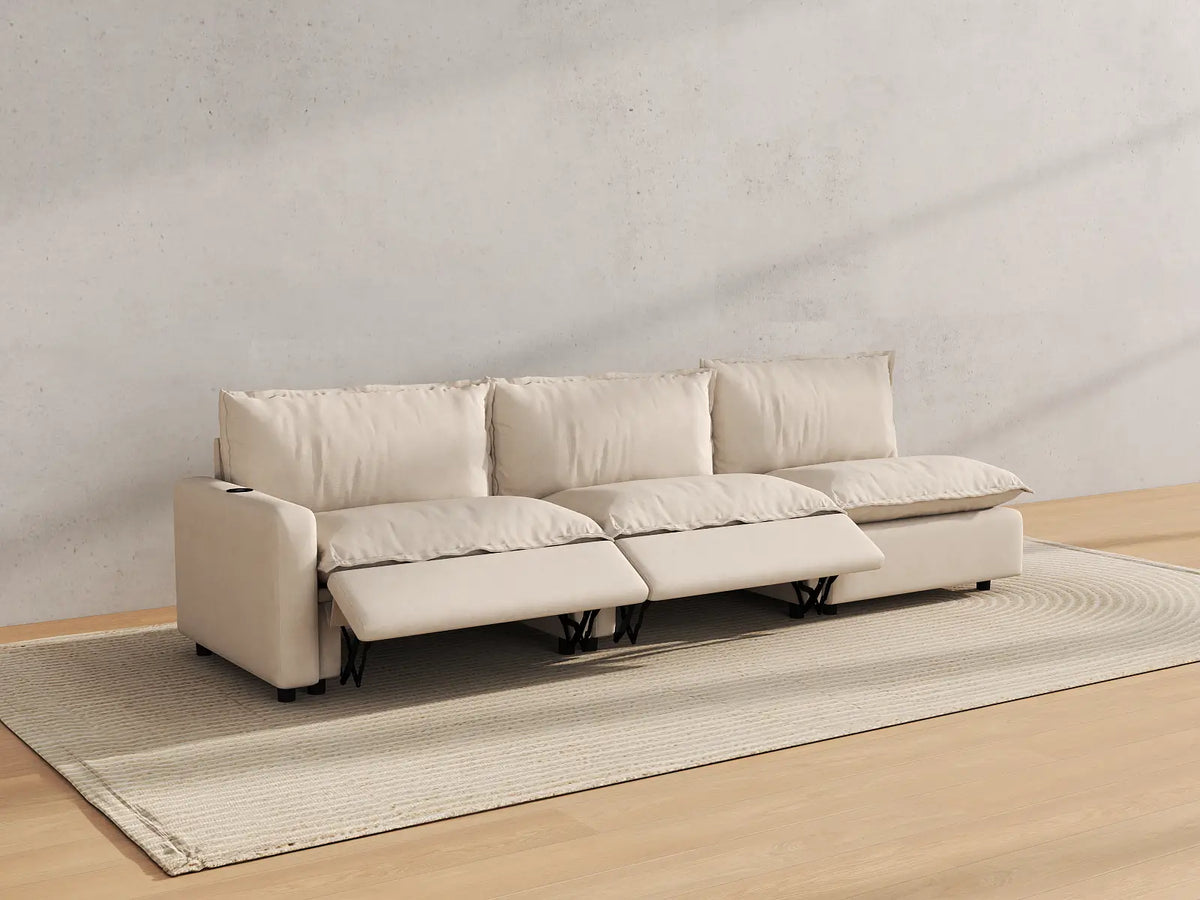 Modular Cero Reclining Sectionals | 3-Piece Beige Linen Small Space Couch Sectionals 3-Seater