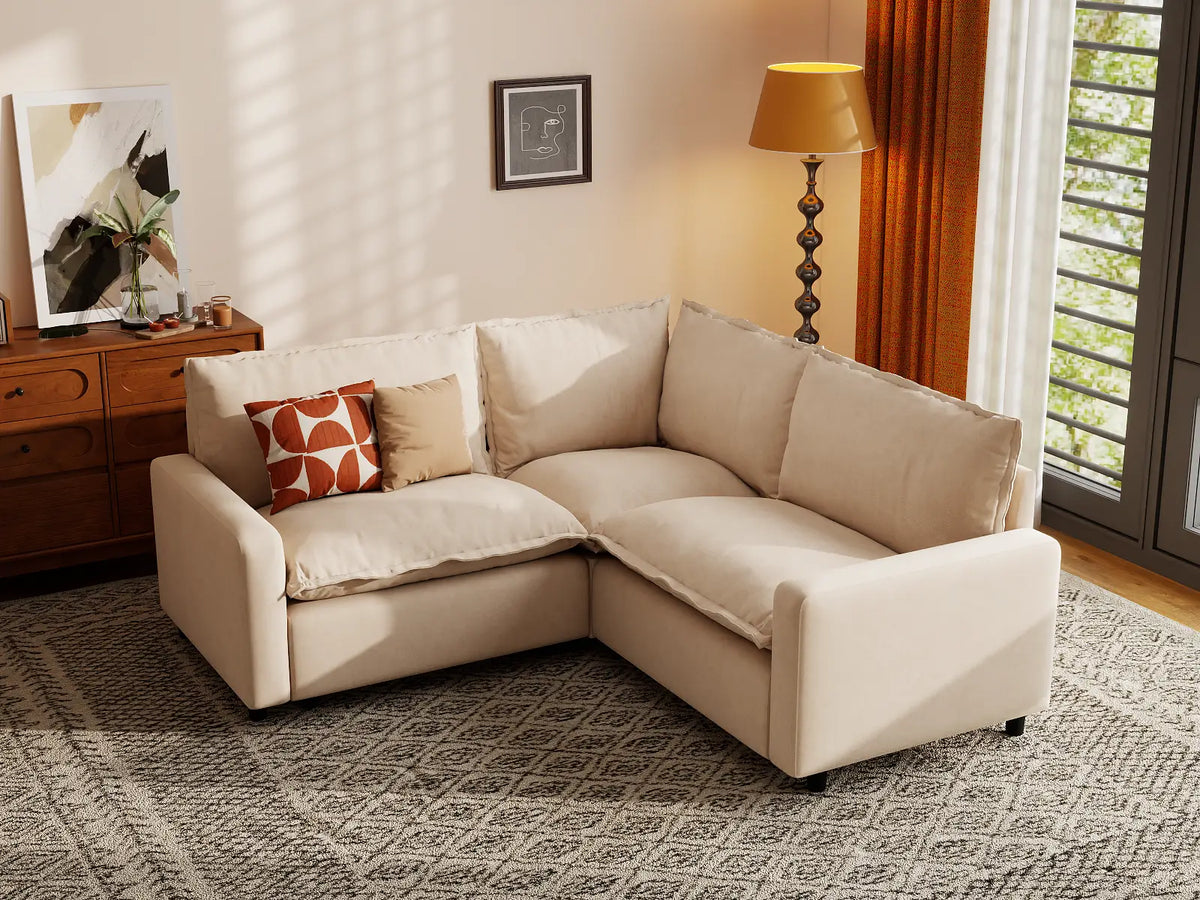 Modular Cero Modular Sectionals | 3-Piece Beige Linen Small Space V-Shaped Sectionals 3-Seater