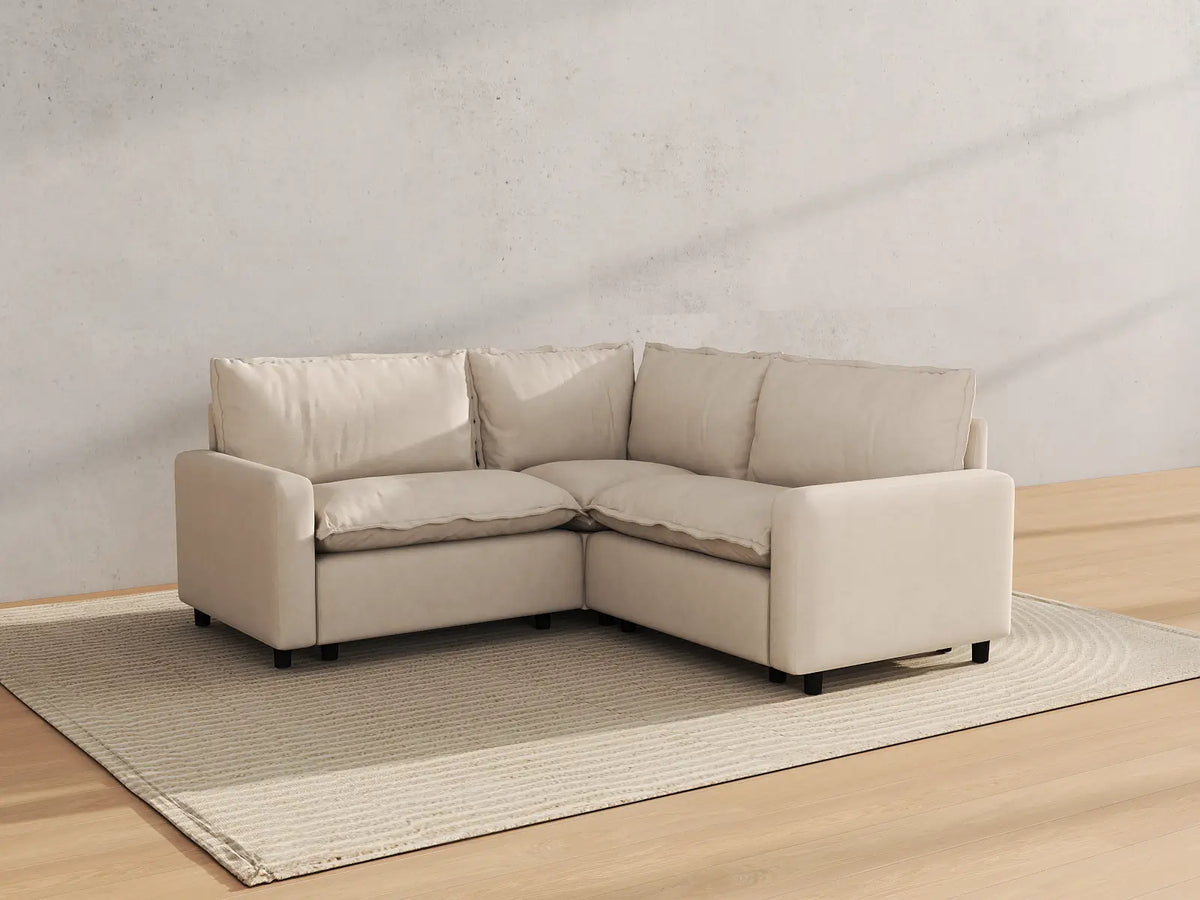 Modular Cero Modular Sectionals | 3-Piece Beige Linen Small Space V-Shaped Sectionals 3-Seater