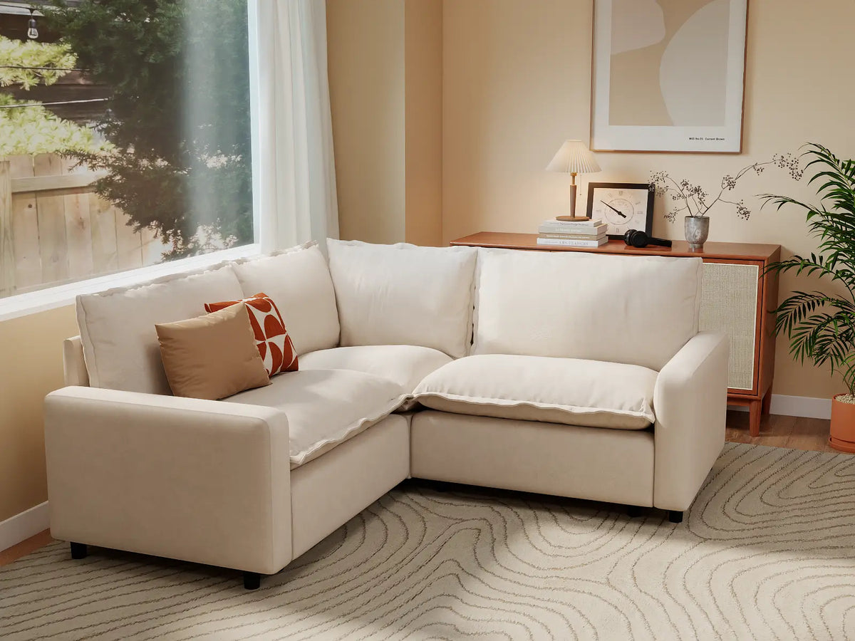 Modular Cero Modular Sectionals | 3-Piece Beige Linen Small Space V-Shaped Sectionals 3-Seater