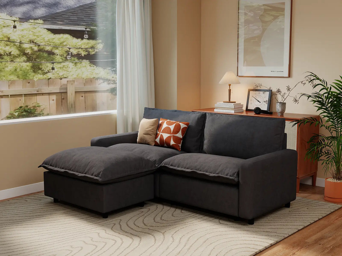 Modular Cero Modular Sectionals | 3-Piece Grey Linen Home Living Chaise Sectionals 2-Seater with 1-Ottoman