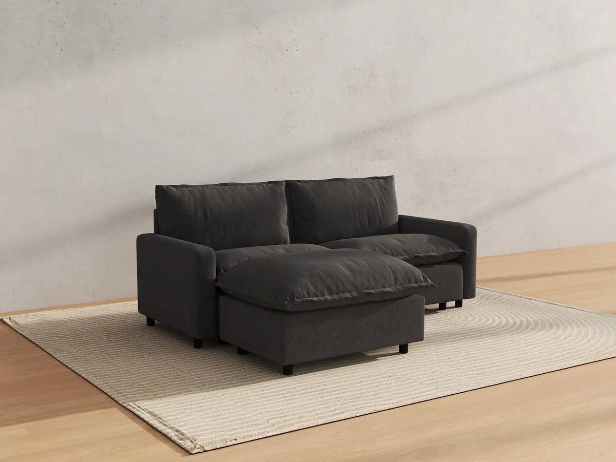 Modular Cero Modular Sectionals | 3-Piece Grey Linen Home Living Chaise Sectionals 2-Seater with 1-Ottoman