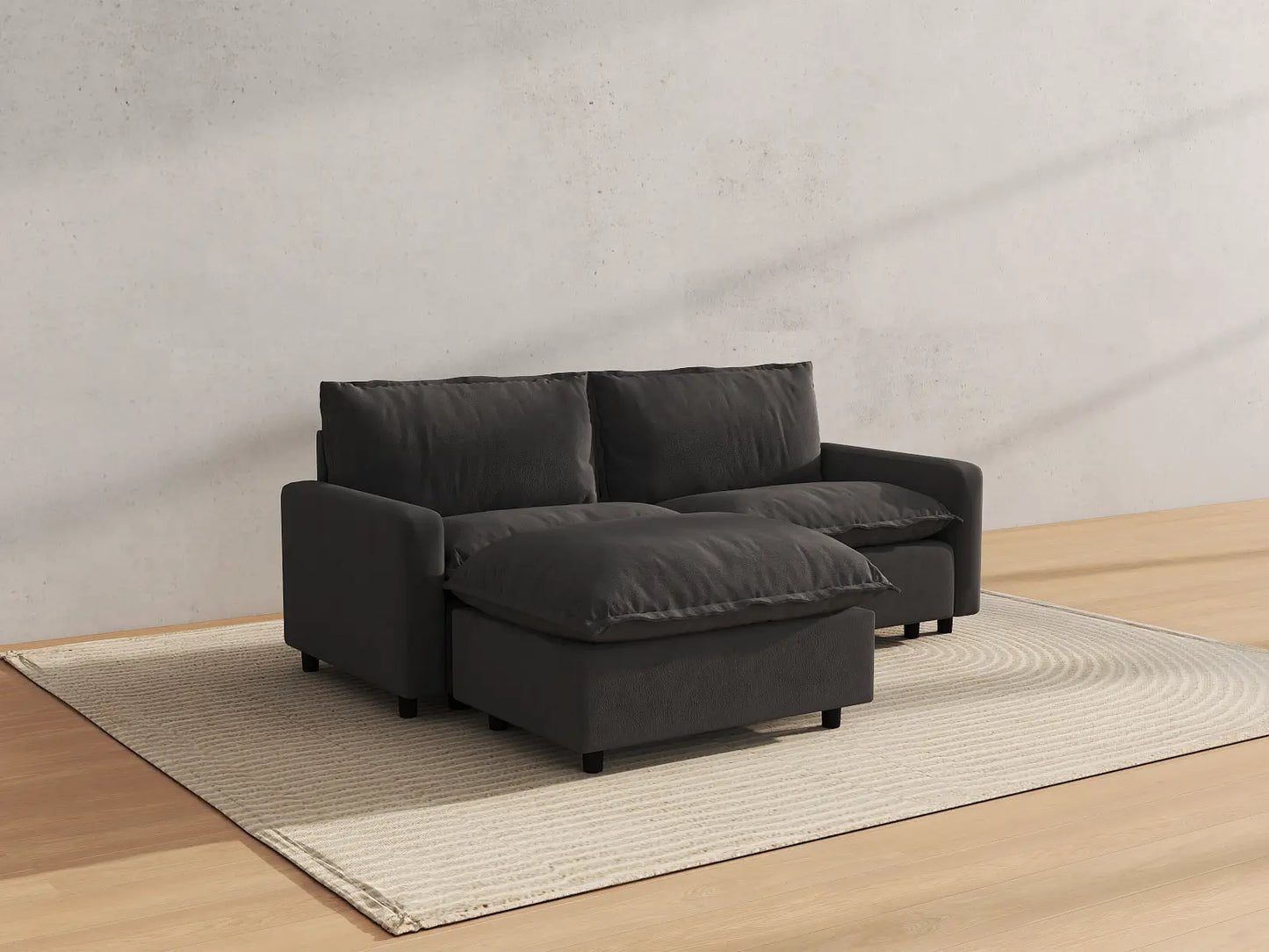 Modular Cero Modular Sectionals | 3-Piece Grey Linen Home Living Chaise Sectionals 2-Seater with 1-Ottoman