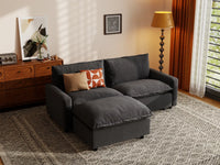 Modular Cero Modular Sectionals | 3-Piece Grey Linen Home Living Chaise Sectionals 2-Seater with 1-Ottoman