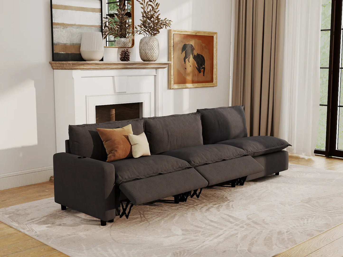 Modular Cero Power Reclining Sectional Couch | 3-Piece Grey Linen Home Living Couch Sectionals 3-Seater