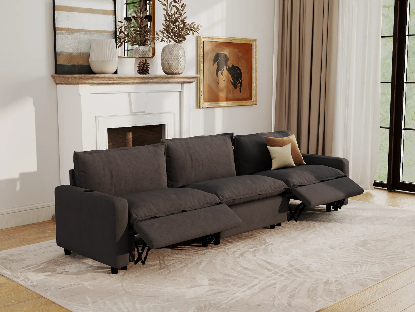 Modular Cero Couch Recliner Sectional | 3-Piece Grey Linen Home Living Couch Sectionals 3-Seater