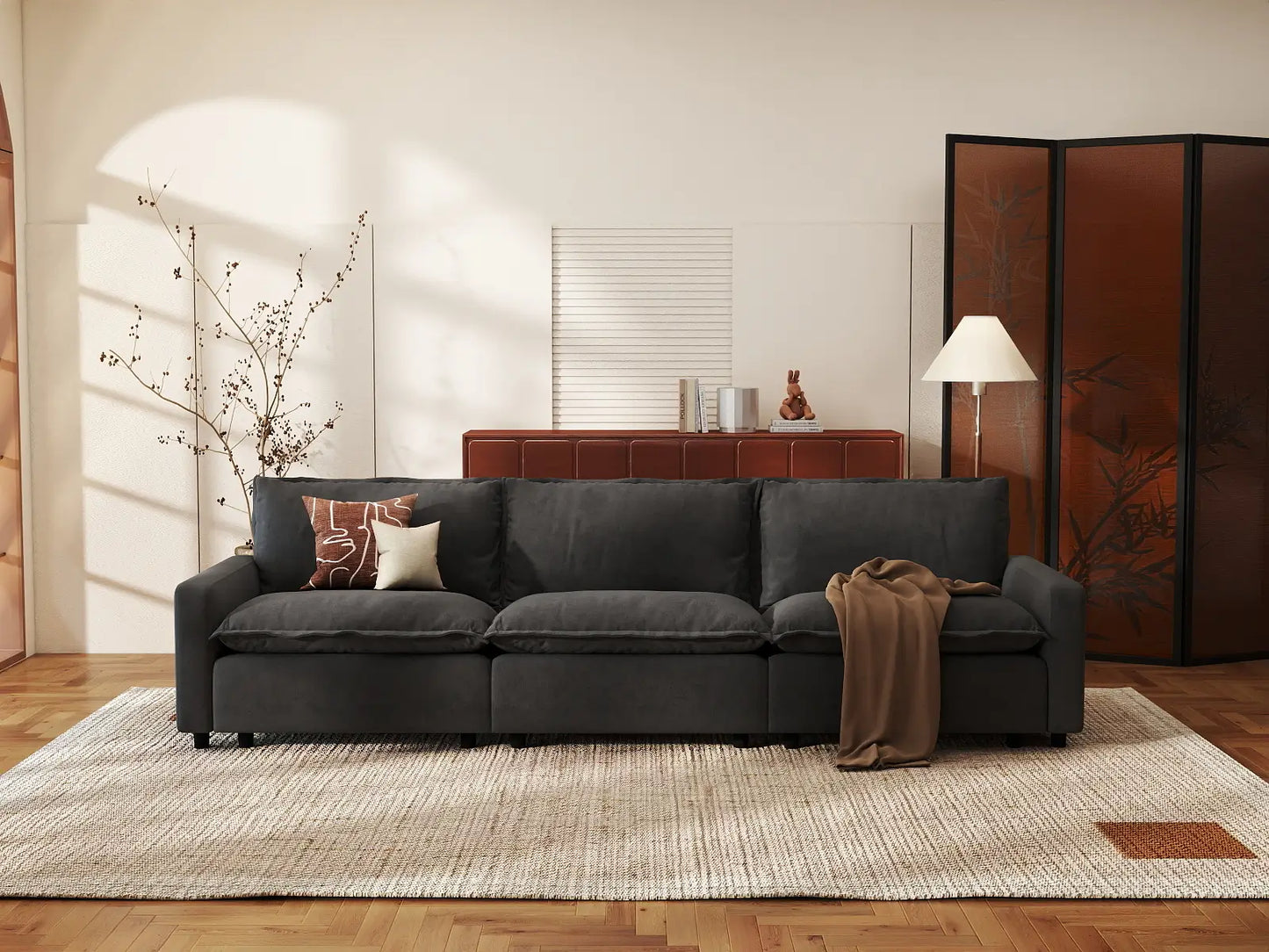 Modular Cero Cloud Modular Sectional | 3-Piece Grey Linen Home Living Couch Sectionals 3-Seater
