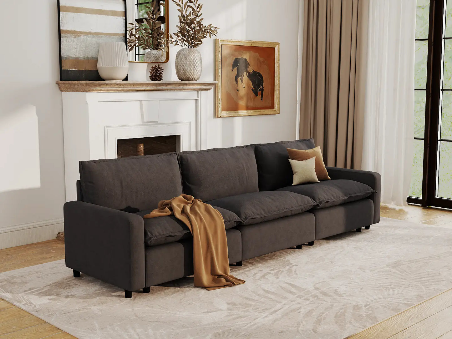 Modular Cero Cloud Modular Sectional | 3-Piece Grey Linen Home Living Couch Sectionals 3-Seater