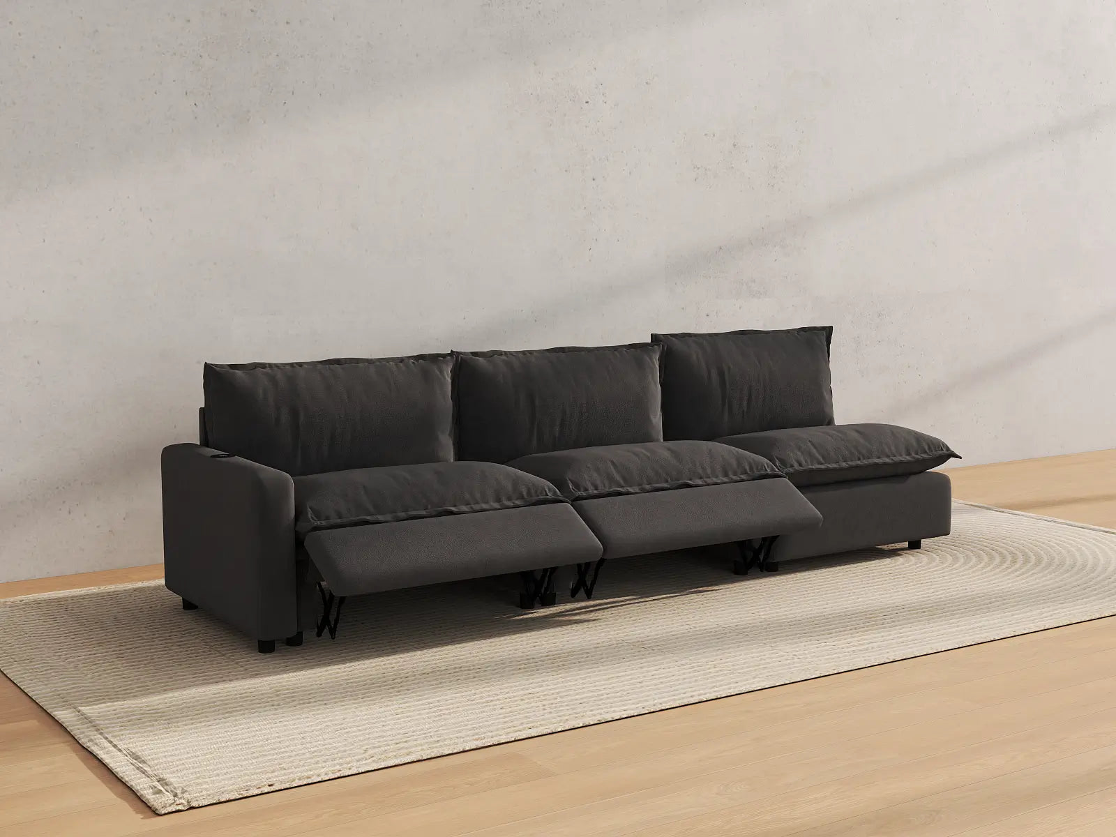 Modular Cero Power Reclining Sectional Couch | 3-Piece Grey Linen Home Living Couch Sectionals 3-Seater