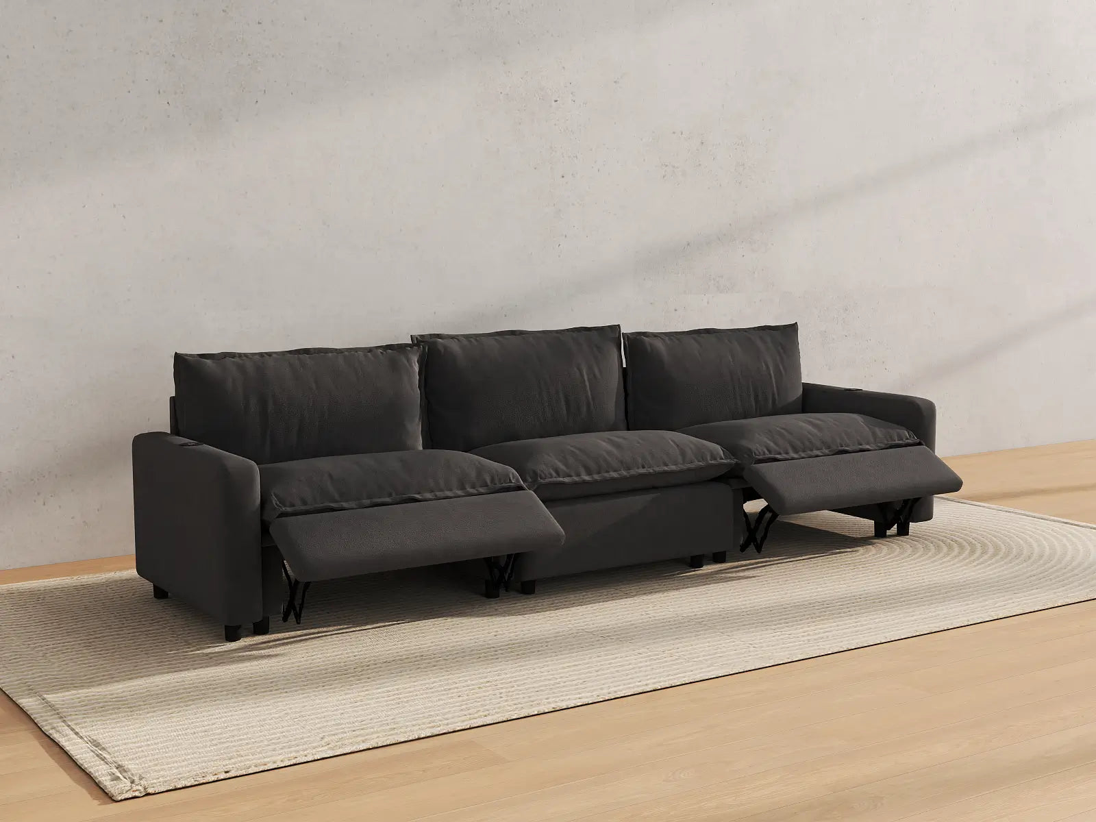 Modular Cero Couch Recliner Sectional | 3-Piece Grey Linen Home Living Couch Sectionals 3-Seater