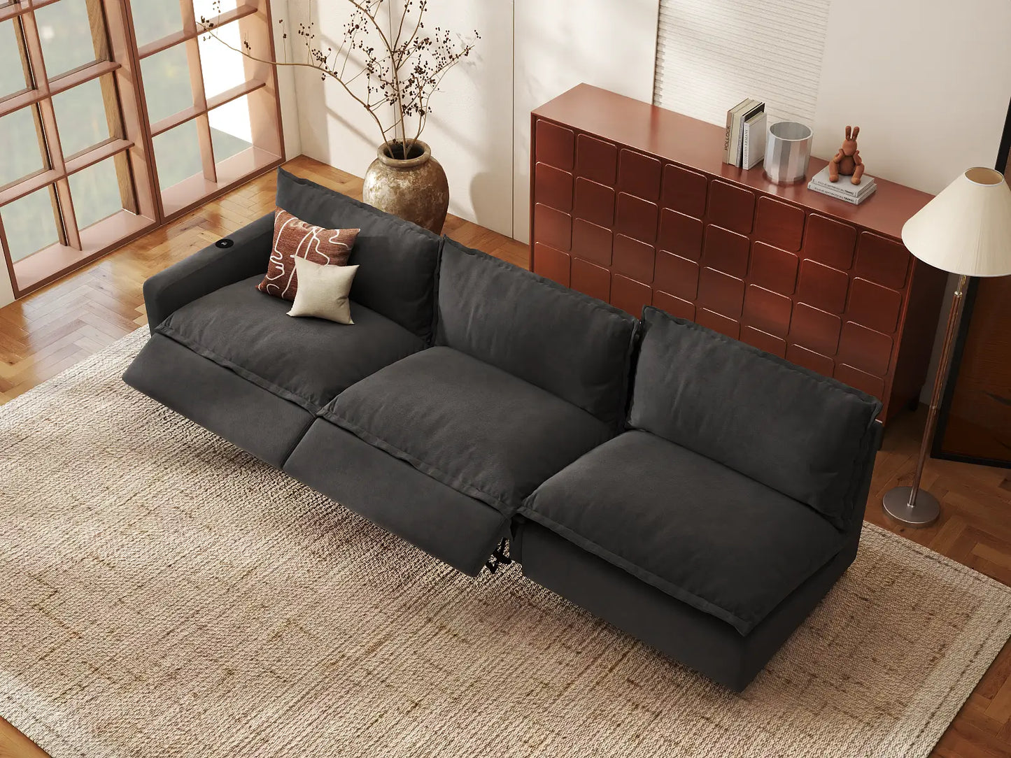 Modular Cero Power Reclining Sectional Couch | 3-Piece Grey Linen Home Living Couch Sectionals 3-Seater