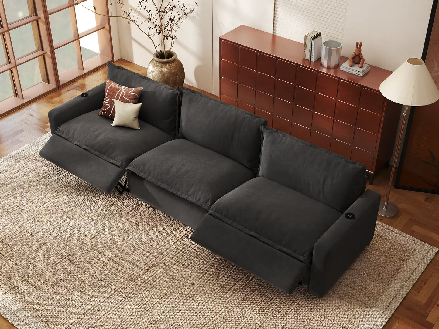 Modular Cero Couch Recliner Sectional | 3-Piece Grey Linen Home Living Couch Sectionals 3-Seater