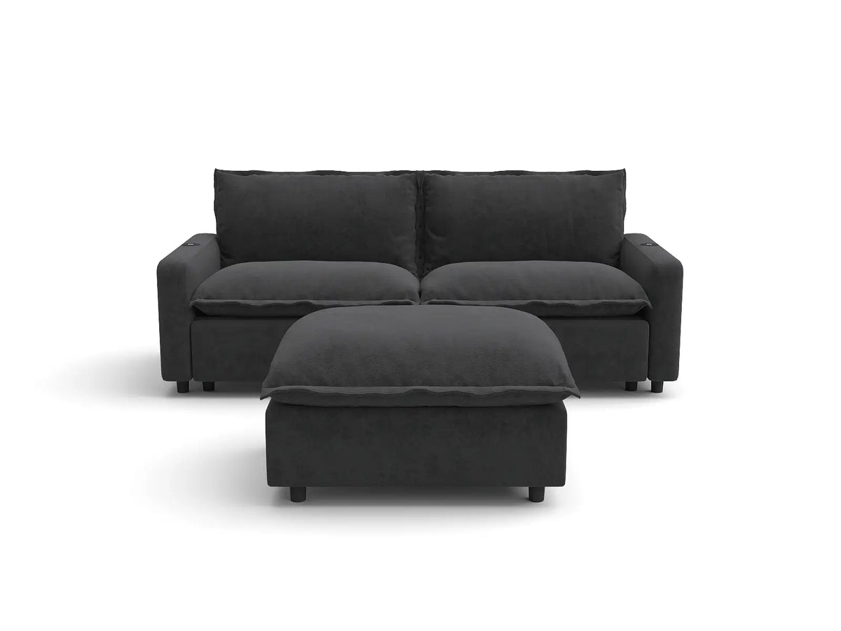 Modular Cero Reclining Sectionals | 3-Piece Grey Linen Small Space Chaise Sectionals 2-Seater with 1-Ottoman