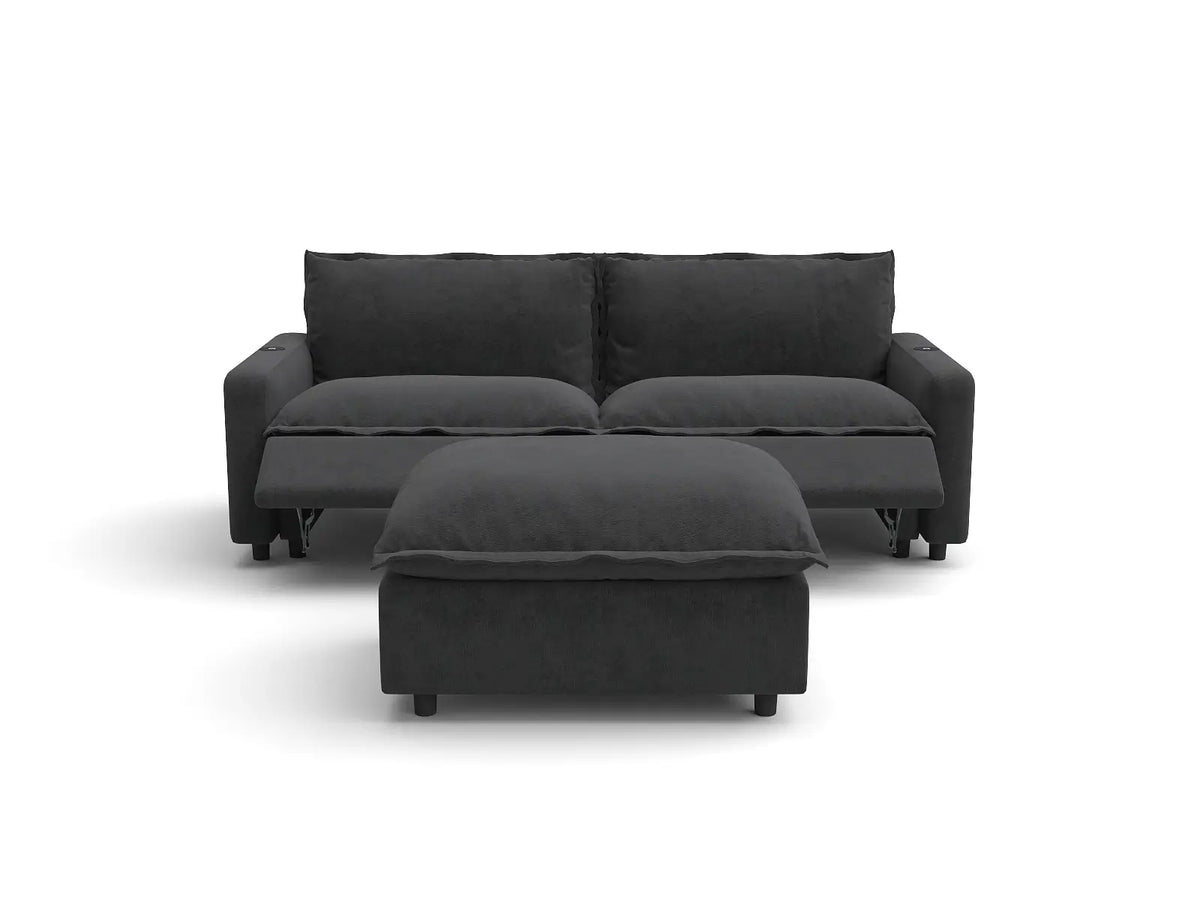 Modular Cero Reclining Sectionals | 3-Piece Grey Linen Small Space Chaise Sectionals 2-Seater with 1-Ottoman