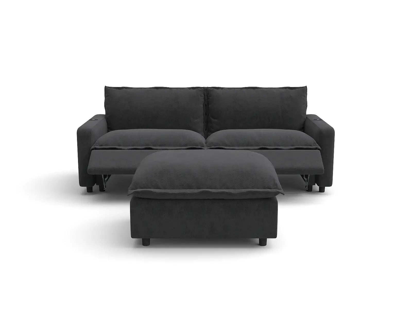 Modular Cero Small Reclining Sectional | 3-Piece Grey Linen Small Space Chaise Sectionals 2-Seater with 1-Ottoman
