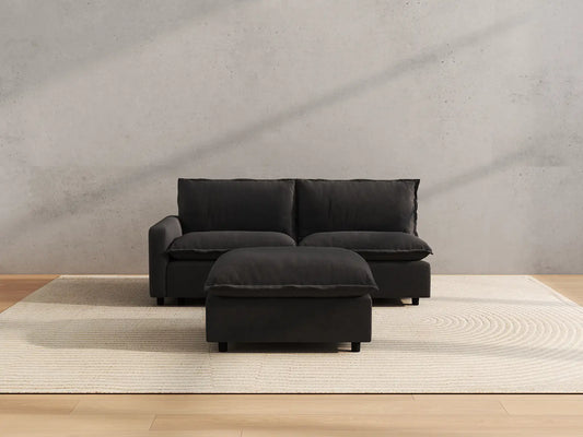 Modular Cero Modular Sectionals | 3-Piece Grey Linen Small Space Chaise Sectionals 2-Seater with 1-Ottoman