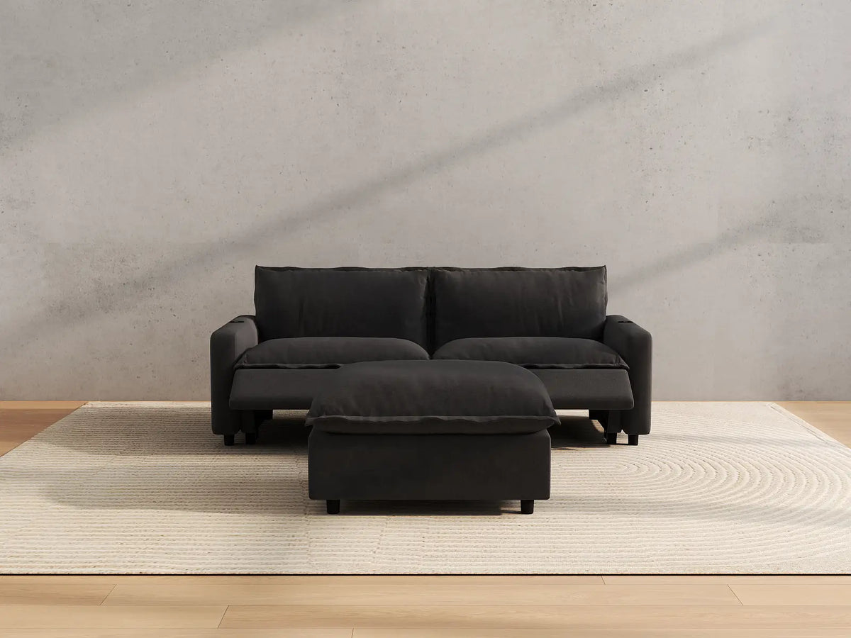 Modular Cero Reclining Sectionals | 3-Piece Grey Linen Small Space Chaise Sectionals 2-Seater with 1-Ottoman