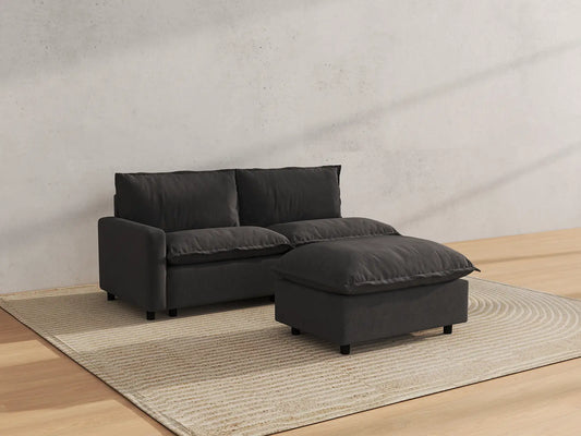 Modular Cero Modular Sectionals | 3-Piece Grey Linen Small Space Chaise Sectionals 2-Seater with 1-Ottoman