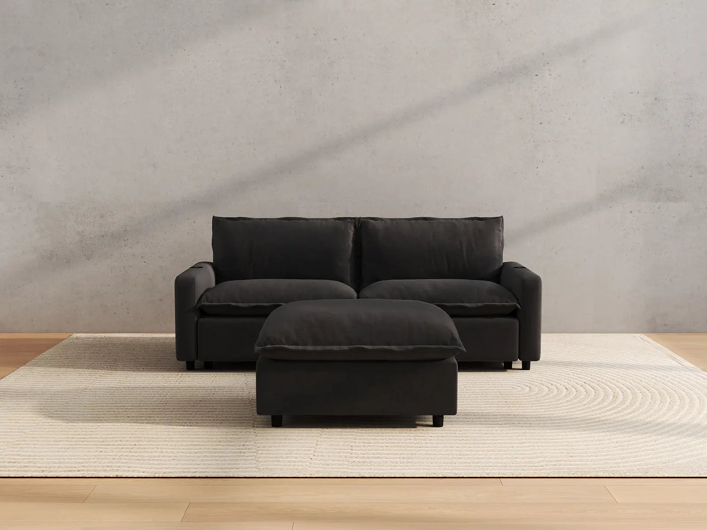 Modular Cero Reclining Sectionals | 3-Piece Grey Linen Small Space Chaise Sectionals 2-Seater with 1-Ottoman