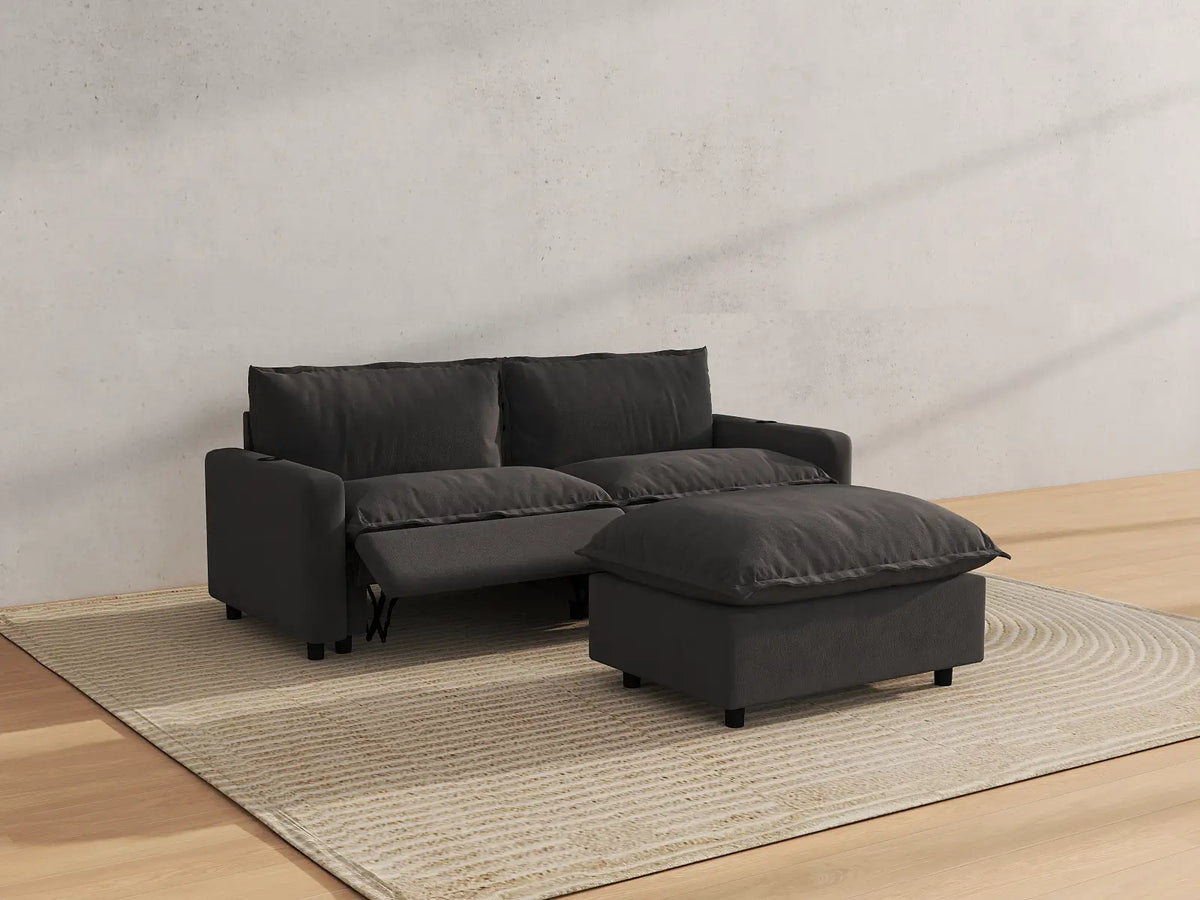 Modular Cero Reclining Sectionals | 3-Piece Grey Linen Small Space Chaise Sectionals 2-Seater with 1-Ottoman