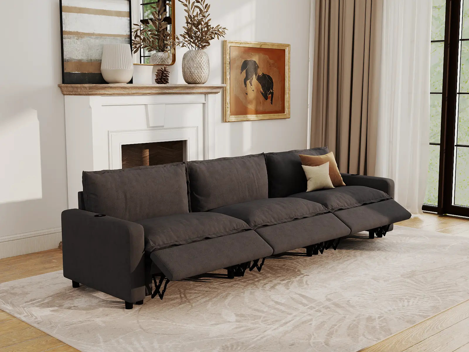 Modular Cero Sectional Reclining Couch | 3-Piece Grey Linen Small Space Couch Sectionals 3-Seater