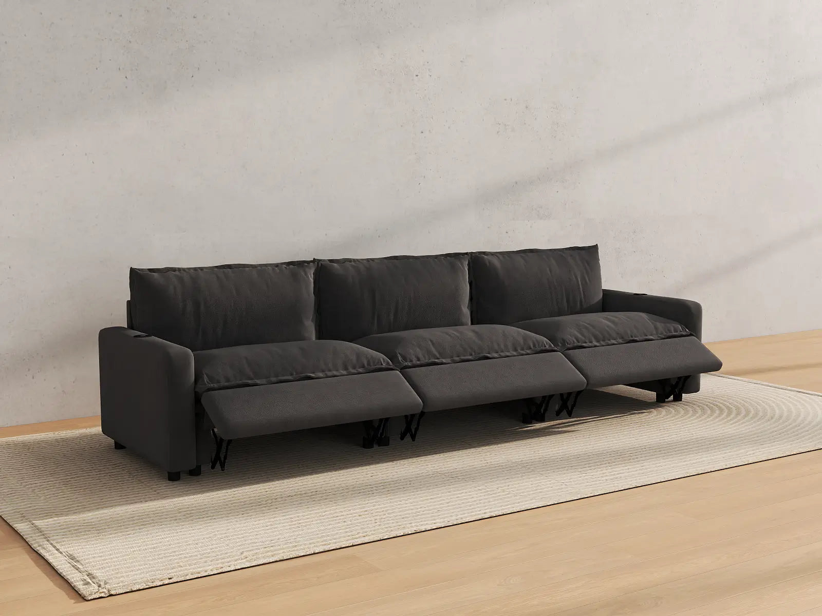 Modular Cero Sectional Reclining Couch | 3-Piece Grey Linen Small Space Couch Sectionals 3-Seater