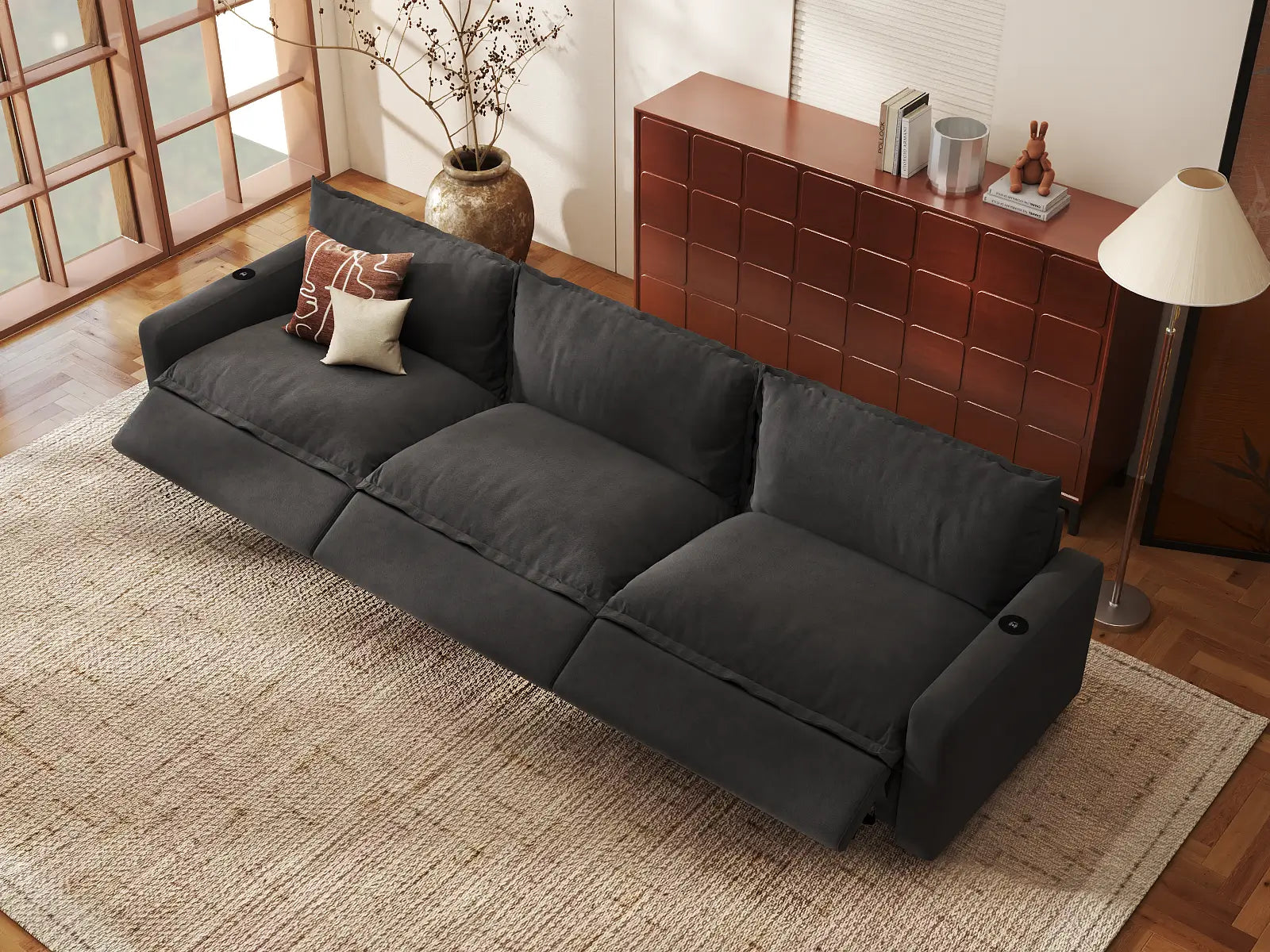 Modular Cero Sectional Reclining Couch | 3-Piece Grey Linen Small Space Couch Sectionals 3-Seater