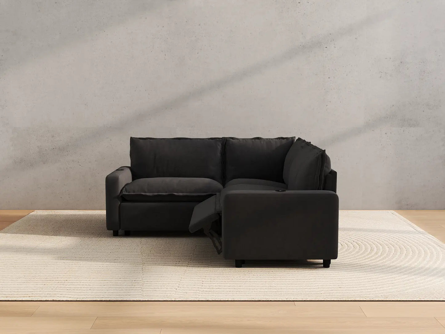 Modular Cero Reclining Sectionals | 3-Piece Grey Linen Small Space V-Shaped Sectionals 3-Seater