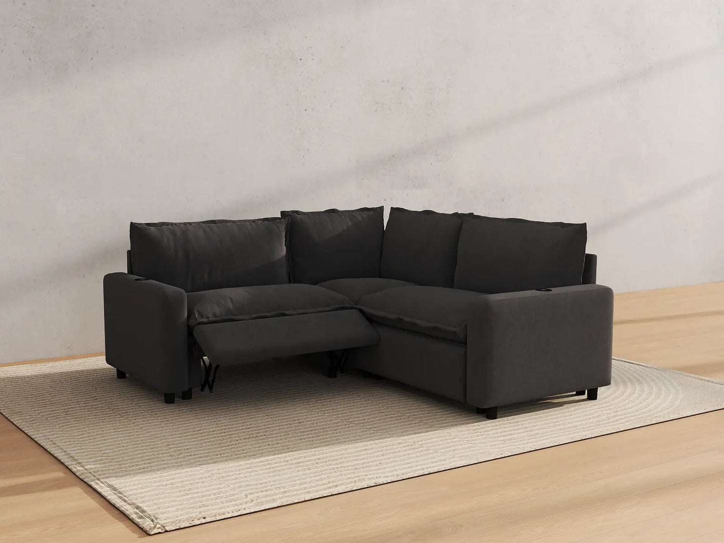 Modular Cero Reclining Sectionals | 3-Piece Grey Linen Small Space V-Shaped Sectionals 3-Seater