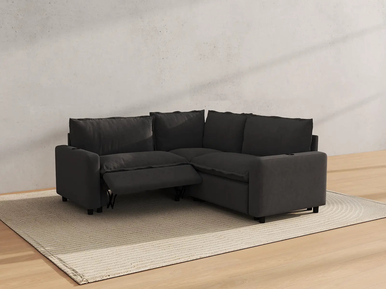 Modular Cero Reclining Sectionals | 3-Piece Grey Linen Small Space V-Shaped Sectionals 3-Seater